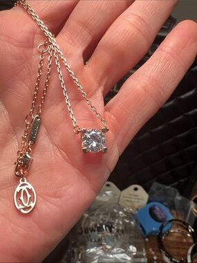 Rose Gold Solitaire Pendant Necklace with Clear Stone